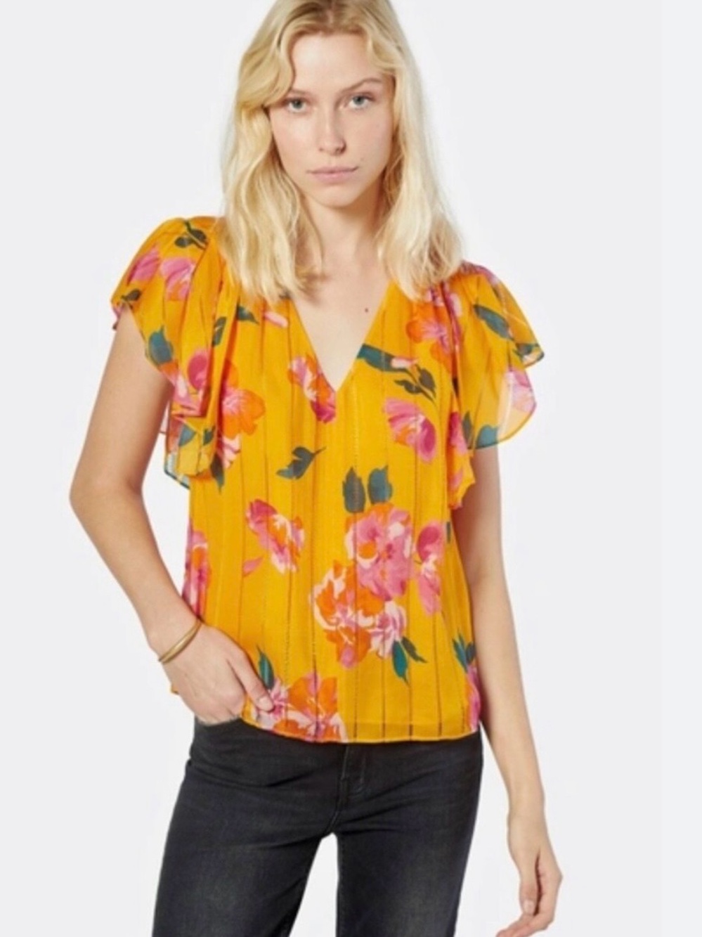 NWT Joie Flutter Sleeve V-Neck Floral Blouse